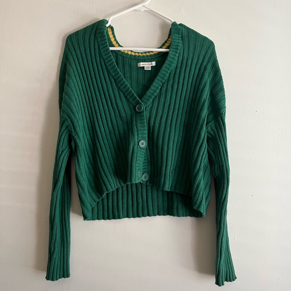 American Eagle Outfitters Green Ribbed Cardigan